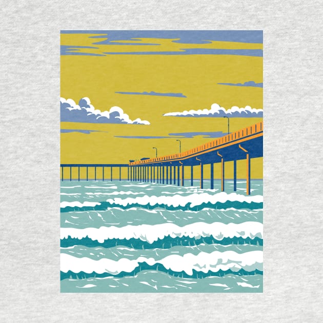 Ocean Beach Municipal Pier or OB Pier in San Diego County California WPA Poster Art by retrovectors